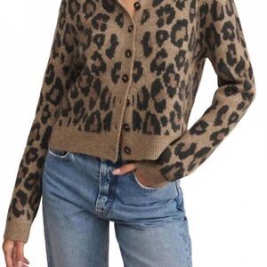 Z Supply Wild Outlook leopard cardigan sweater medium euc/nwt desert tan